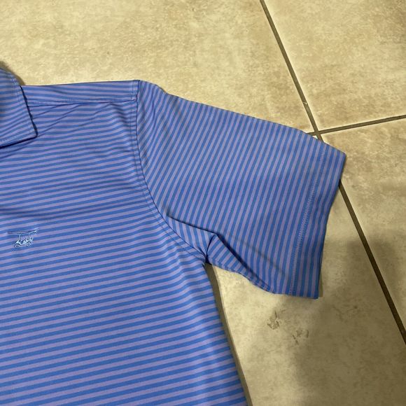 $95 Bald Head Blues Mens Large Stretch Golf Blue Purple Stripe Short Sleeve Polo - Picture 4 of 6